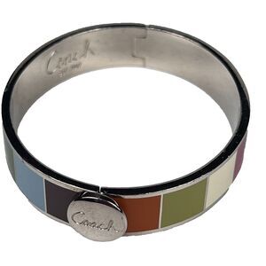 Coach Multi-Colored Hinge Bangle Push Button Clasp Enamel and Silver
